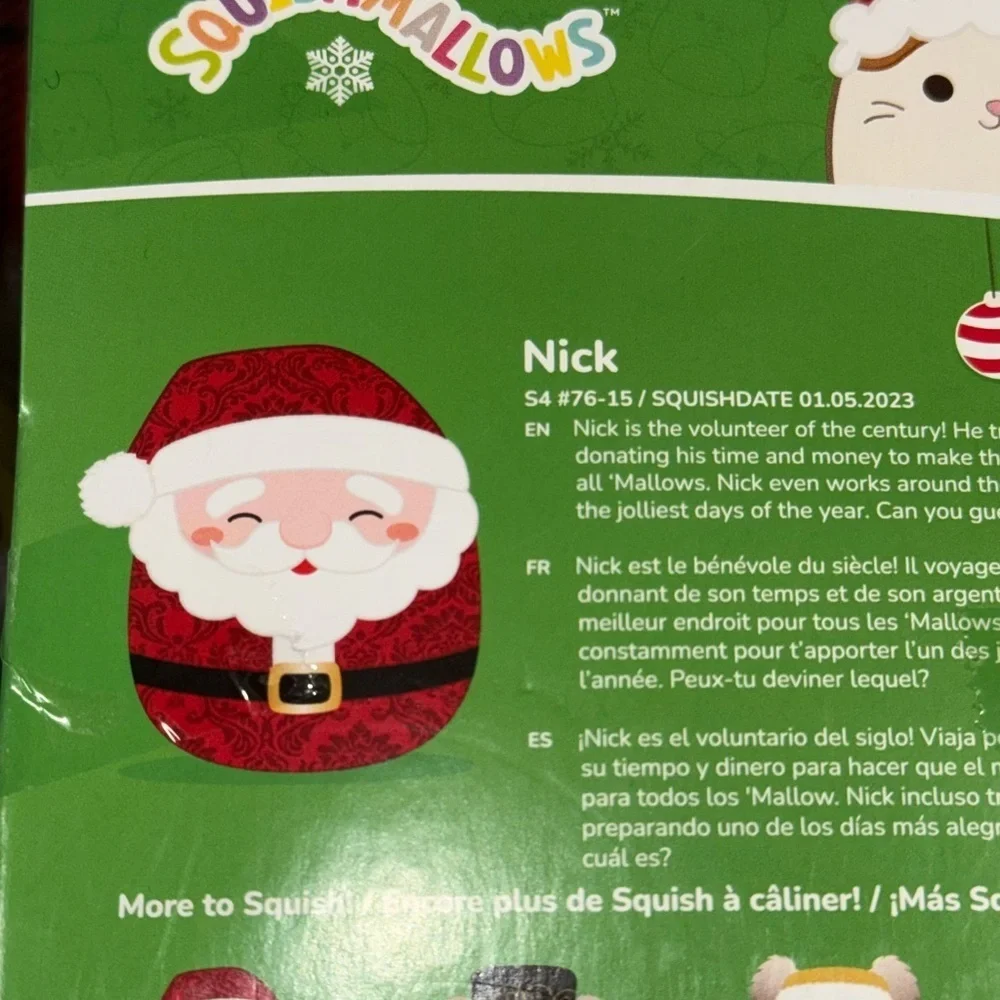 Set of 4 NEW Christmas Squishmallow Ornaments Santa Nick, Dray, Cash, Murray